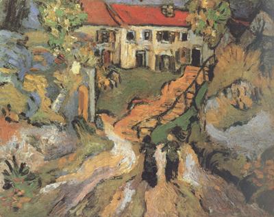 Vincent Van Gogh Village Street and Step in Auvers with Two Figures (nn04) oil painting picture